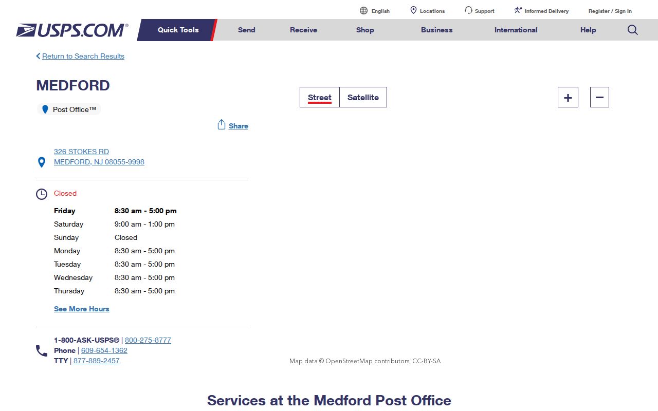 Medford ZIP code directory source at the USPS Medford 08055 post office page