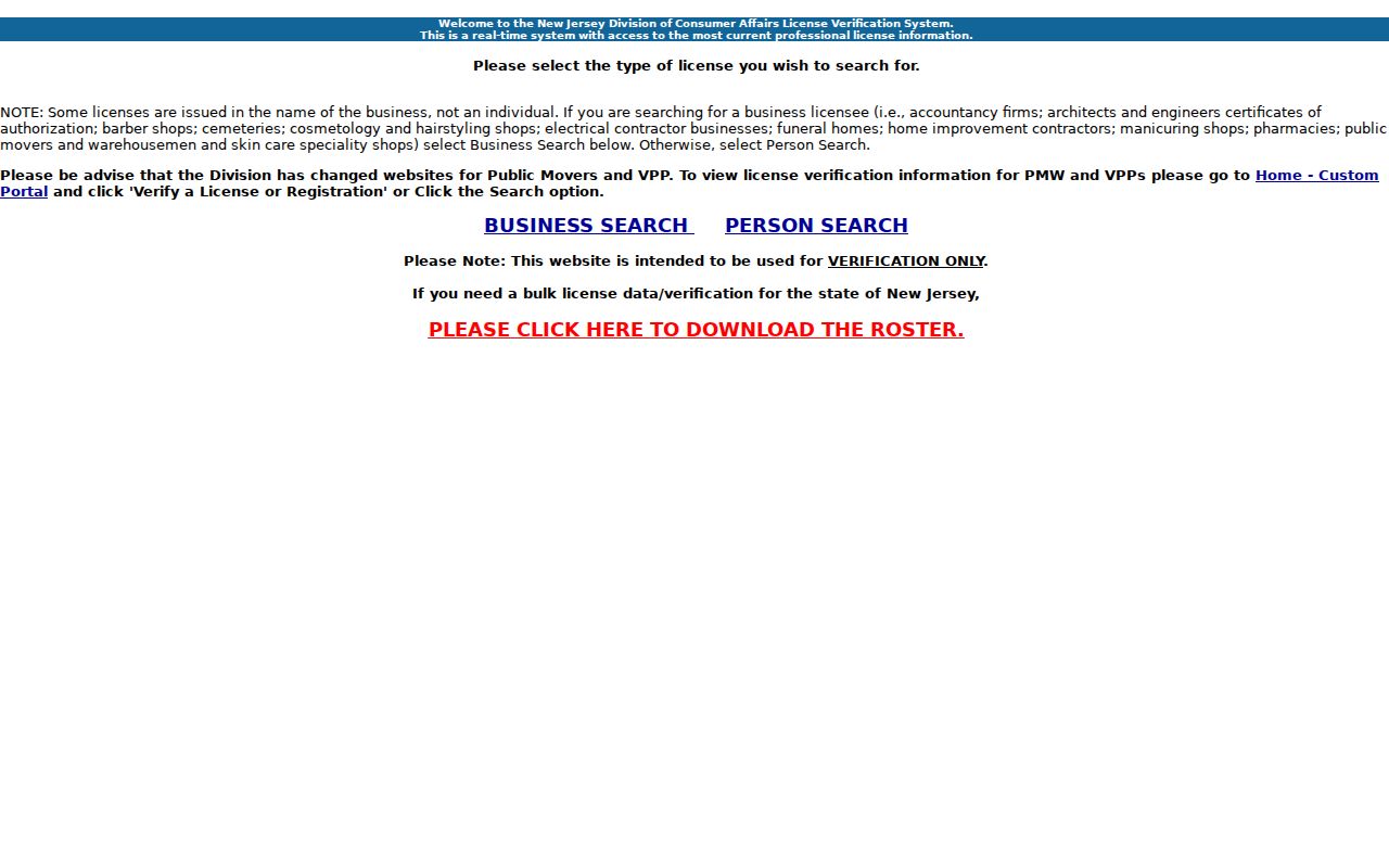 Medford resident lookup reference for New Jersey professional license verification