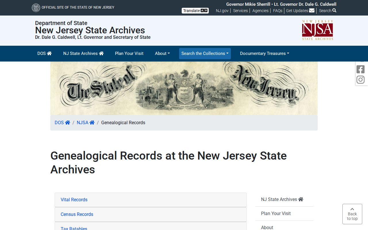Medford previous residents New Jersey State Archives genealogy collections