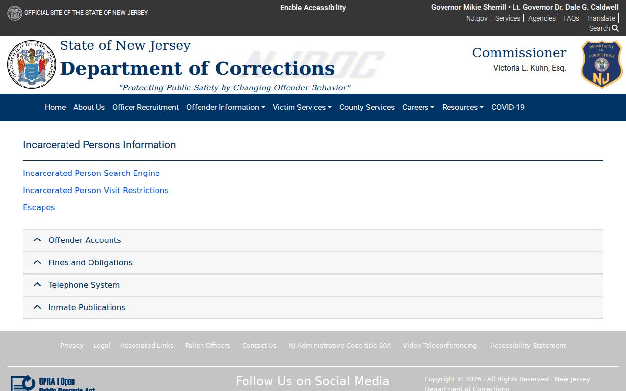 Medford residents directory New Jersey Department of Corrections official search entry