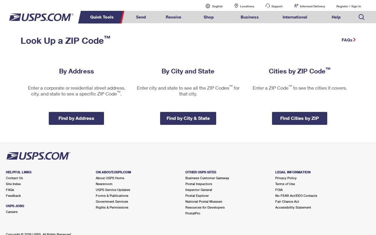 Medford ZIP code directory verification through the USPS ZIP lookup form